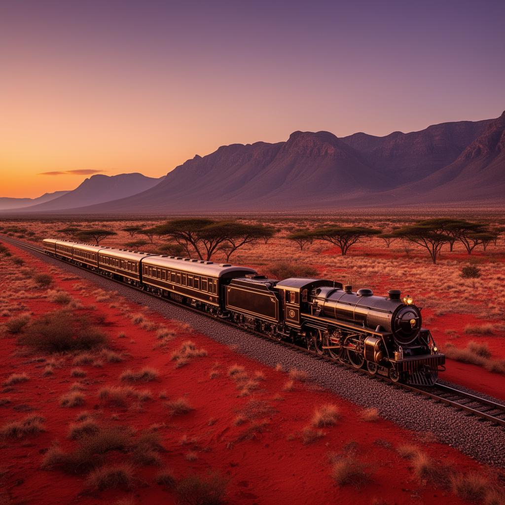 Representative image: the Rovos Rail luxury train crossing the vast Great Karoo landscape of South Africa at sunset